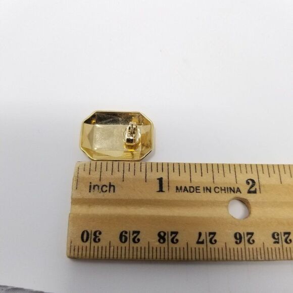 Vintage Rectangular Gold Tone Post Earrings, Faceted Design Minimal Estate Studs - Picture 4 of 5